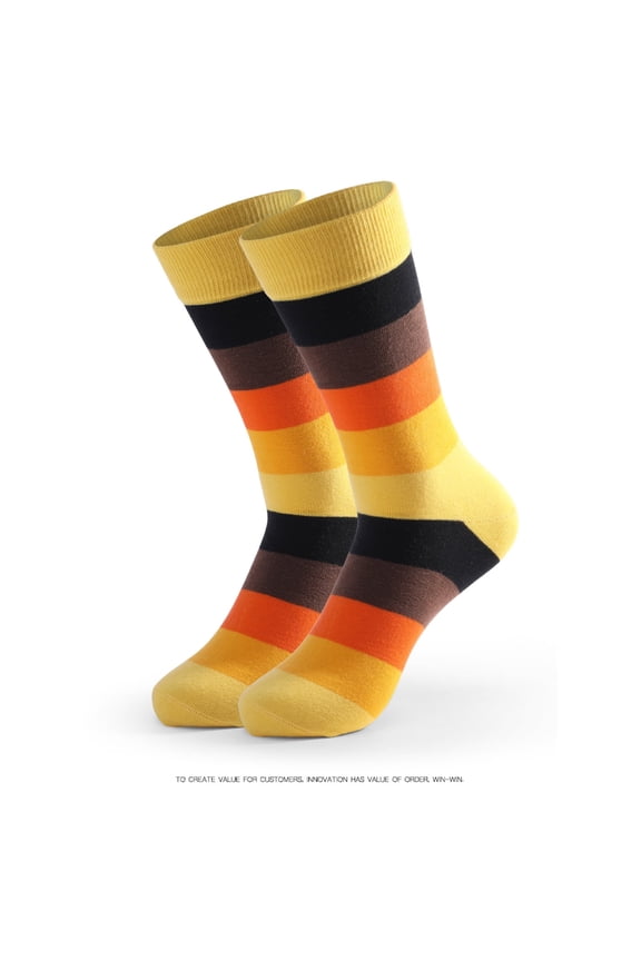 Socks for Men Yellow Cotton Comfy Soft Striped Print Calf Mens Sock