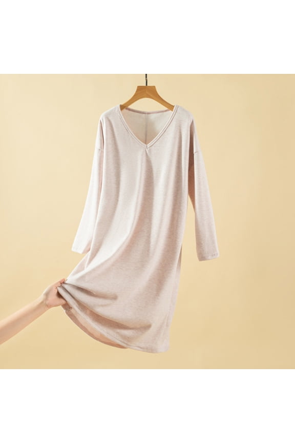 Soft V Neck Pajamas for Women Plus Size Long Night Gown for Women Long Sleeve Night Shirts for Women Pink