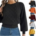thumbnail image 1 of Hipattires Solid Color Sweaters for Women Tailored Comfortable Pullover Cropped Thick Warm Black Knitted Womens Blouse Long Sleeve, 1 of 7