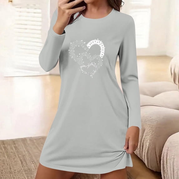 Elvqul Solid Pajamas for Women Plus Size Ladies Dress Cotton Long Sleeve Night Shirts for Women Gray Button Down