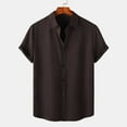 thumbnail image 1 of Elvqul Solid Shirts Men Casual Short Sleeve Button down Cotton Linen Loose Lapel Brown Shirts, 1 of 9