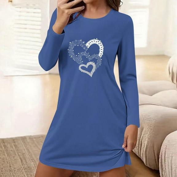 Elvqul Solid Sleep Shirts for Women Soft Cotton Long Sleeve Nightgown for Women Plus Size with Pockets Pj for Women Blue