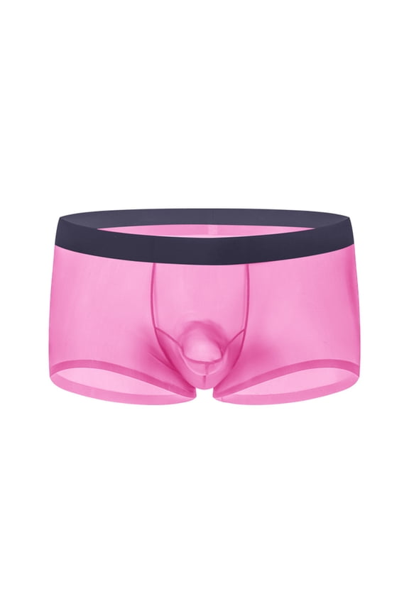 Solid Underwear for Men Casual Pull-On Low-Rise Boxers Hot Pink Ice Silk Trendy Mens Underpants
