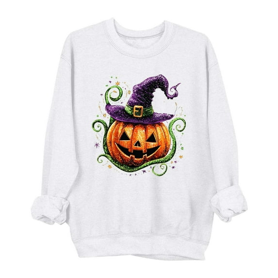 Elvqul Spooky Sweatshirts for Women Oversized Sweatshirt Halloween Pumpkin Long Sleeve Ghost White Ladies Pullover Tops Graphic