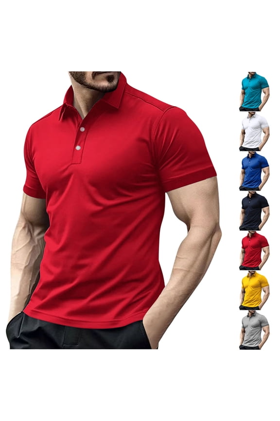 Sports Polo Short Sleeve Shirts for Men Plain Red Pullover Summer Athletic Collared Round Outdoor Muscle Mens T-Shirts