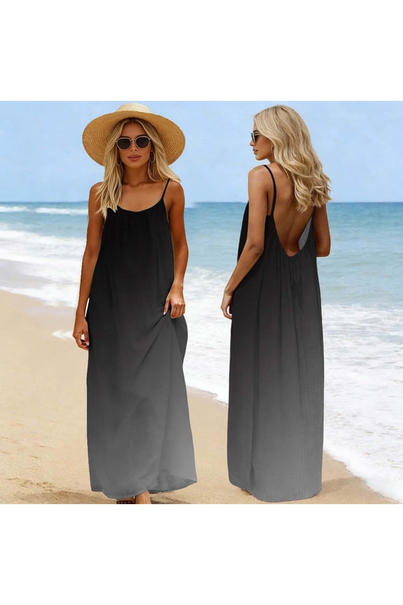 Square Neck Dresses for Women Summer Maxi Dresses Pullover Sleeveless Beach Black Womens Cami Dresses Gradient