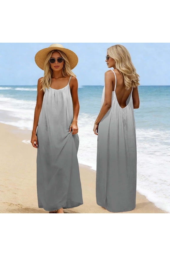 Square Neck Dresses for Women Summer Maxi Dresses Sleeveless Backless Pullover Gradient Beach Gray Womens Cami Dresses
