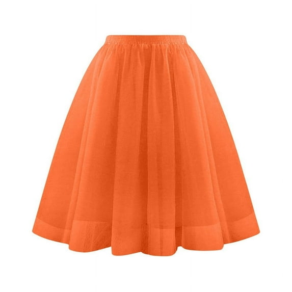 Elvqul Straight Skirts Women Printed Orange Summer Multi-Layer Daily High Waist Midi Mesh Clearance Skirts