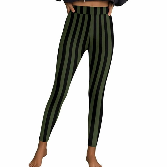 Elvqul Striped Leggings Pants for Women High Waist Casual Pants Green Workout Stretch Womens Leggings Athletic