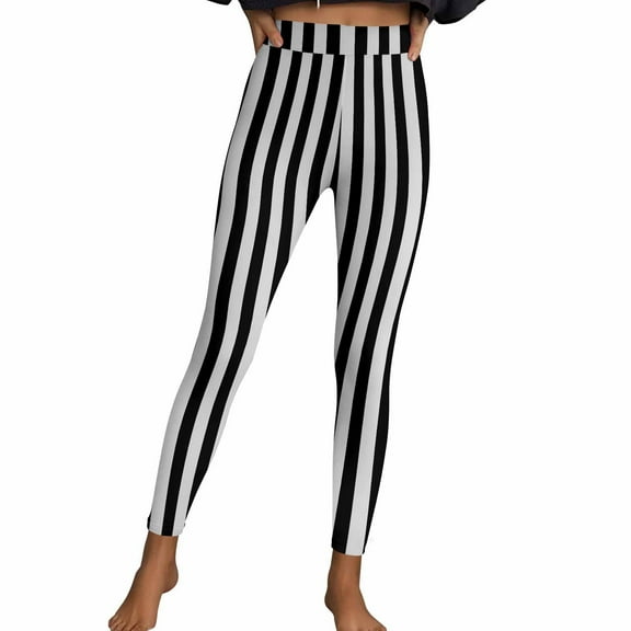 Elvqul Striped Leggings Pants for Women Workout High Waist Pants Casual Athletic Womens Leggings Stretch
