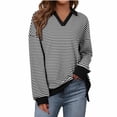 thumbnail image 1 of Elvqul Striped Tops for Women Casual Blouses Long Sleeve Dressy Loose V Neck Womens Shirts Black, 1 of 4