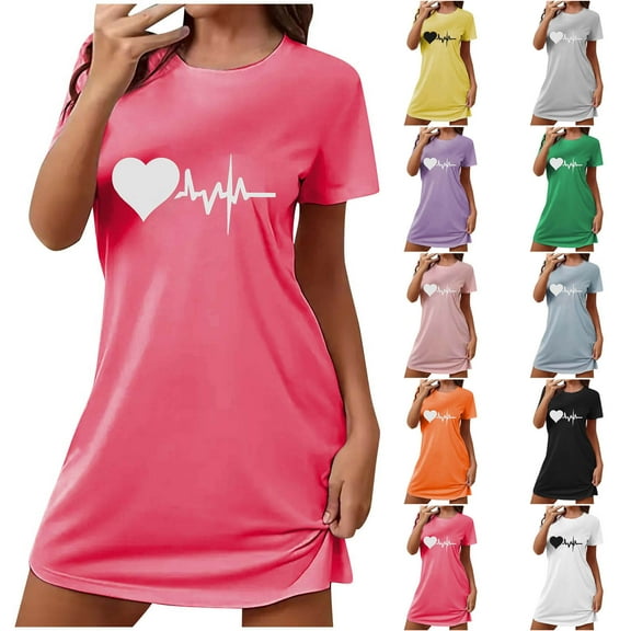 Royisotas Summer Nightgowns for Women Plus Size Sleepwear CrewNeck Black ShortSleeve Womens House Wear