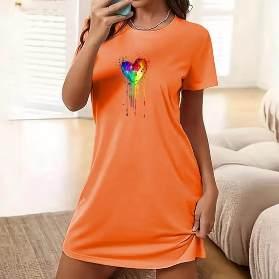 Royisotas Summer Nightgowns for Women Short Pajamas Orange Plus Size Short Sleeve Womens Sleepwear Solid Color