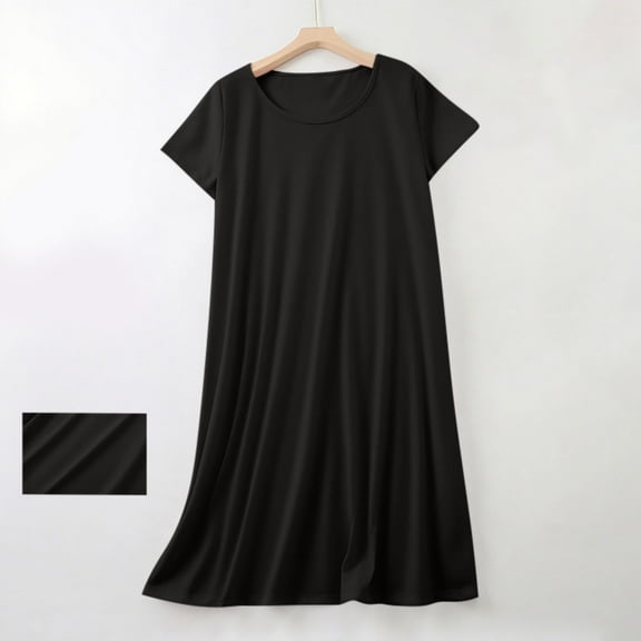 Royisotas Summer Nightgowns for Women Silky Plus Size Loungewear Short Sleeve Soft Long V-Neck Solid Color Ladies Pajamas Comfortable