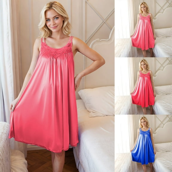 Royisotas Summer Nightgowns for Women Soft Sleepshirt Silky Plus Size Womens Loungewear Sleeveless