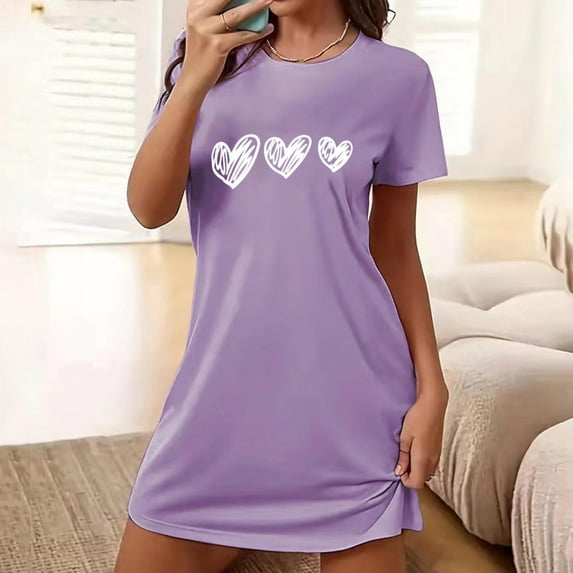Elvqul Summer Plus Size Nightgowns for Women Women Pajamas Oversized Purple Short Sleeve Nightgowns