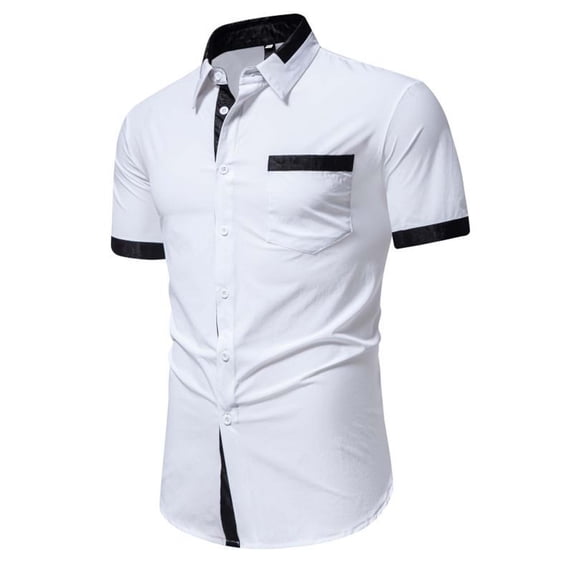 Elvqul Summer Shirts for Men Button Up T-Shirt Short Sleeve Big and Tall Classic Collared Fashion Quick Dry White Mens Tee Plain