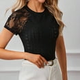 thumbnail image 1 of Elvqul Summer Shirts for Women Lace T-Shirts Block Crew Neck Pullover Under 10 Ladies Tops Short Sleeve, 1 of 6