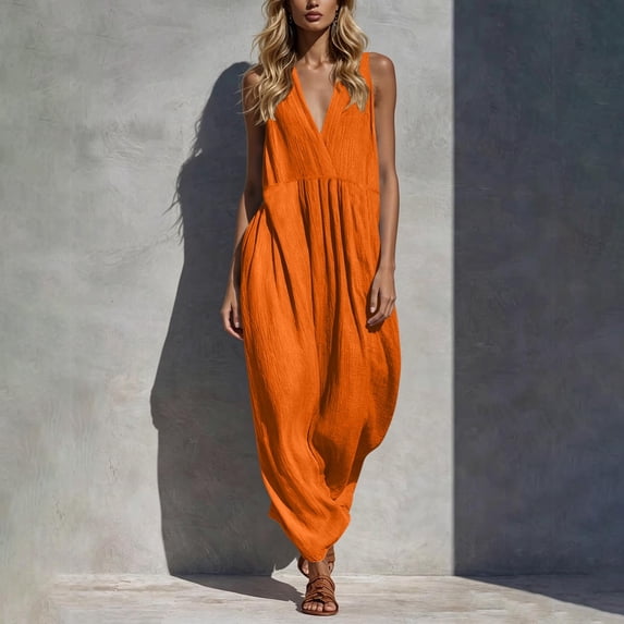 Elvqul Summer Sundress for Women Plus Size Dresses Sleeveless Flowy Tunic Long Vacation Floral Womens Tank Dress V Neck