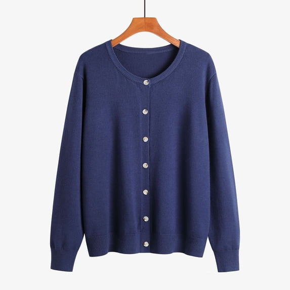 Vetsdori Sweater for Women Fall Button Navy Long Sleeve Plus Size Solid Trendy Loose Womens Plus Size Sweaters