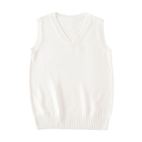 Vetsdori Sweaters for Women Solid Color White Holiday Pullover Fall Sleeveless V-Neck Trendy Present Womens Tops