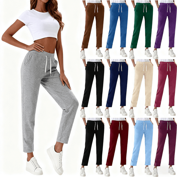 Elvqul Sweatpants for Women with Pockets Solid Elastic Waisted Juniors Pants