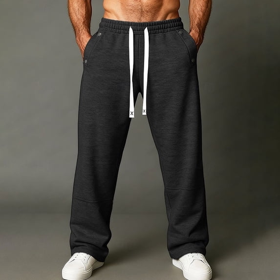 Elvqul Sweatpants with Pockets for Men Elasitc Waist Atheletic Pants Drawstring Workout Lightweight Running Mens Pants Open Bottom
