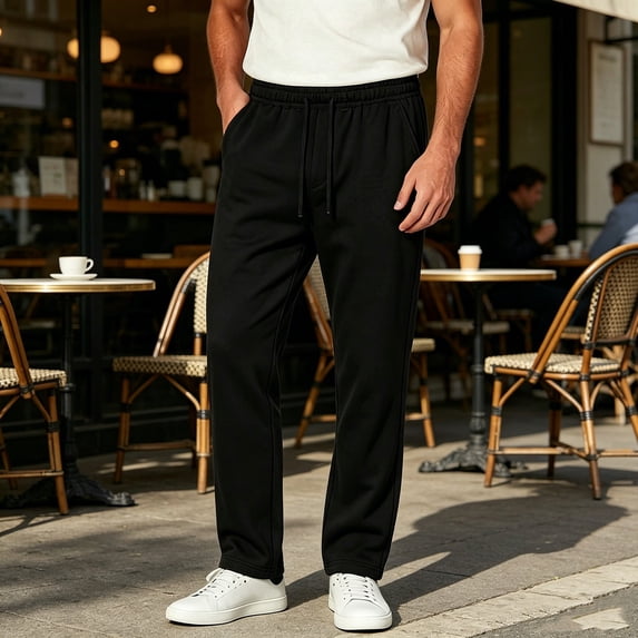 Elvqul Sweatpants with Pockets for Men Open Bottom Straight Leg Atheletic Pants Big and Tall Workout Lightweight Mens Pants Running