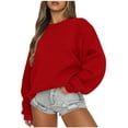 Elvqul Sweatshirt Women Loose Fit Fashion Crewneck Womens Shirts Red Long Sleeve Streetwear Tops