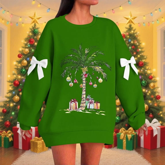 Hipattires Sweatshirts Tops for Women Plus Size Ribbed Pullover Large Long Casual Winter Round Womens Sweatshirts Merry Christmas