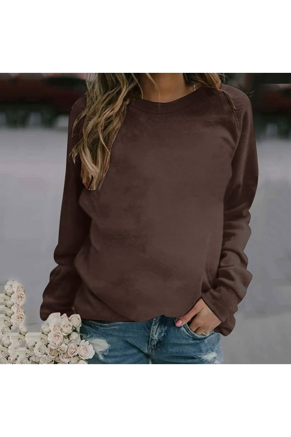 Sweatshirts Women Brown Loose Fit Plain Oversized Ladies Womens Tops Crewneck Long Sleeve Shirts Casual Work Sweatshirts