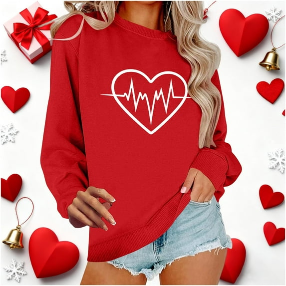 Elvqul Sweatshirts for Women Casual Shirts Pullover Long Sleeve Winter Tunic Juniors Sweatshirts Valentine's Day