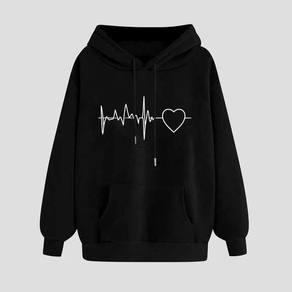 Elvqul Sweatshirts for Women Graphic Hoodies Pullover Long Sleeve Plus Size Hooded Spring Womens Tops
