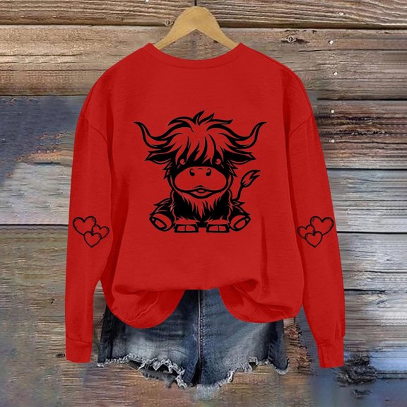 Royisotas Sweatshirts for Women Long Sleeve Red Round Neck Crew Neck Graphic Fashion Womens Sweatshirt