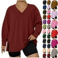 thumbnail image 1 of Elvqul Sweatshirts for Women Oversized Pullover V Neck Plus Size Wine Loose Fashion Womens Tops Oversized, 1 of 6