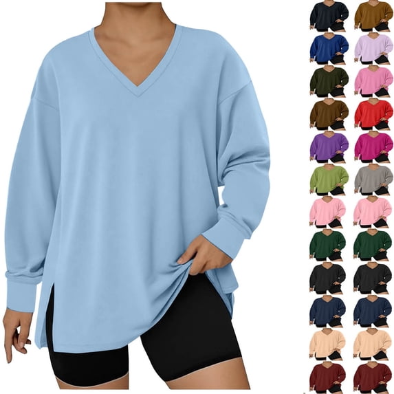 Elvqul Sweatshirts for Women Oversized Winter Plus Size Pullover Loose Fashion Womens Tops V Neck