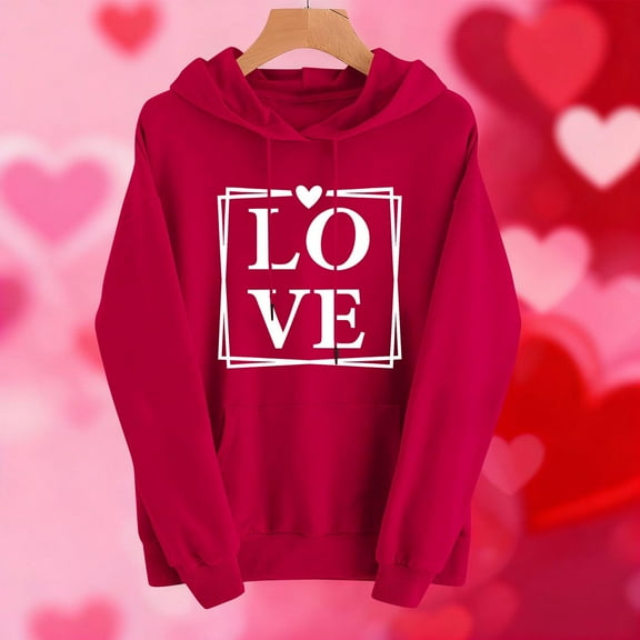 Elvqul Sweatshirts for Women Plus Size Holiday Shirts Hooded Pullover Casual Graphic Oversized Womens Sweatshirts Valentines