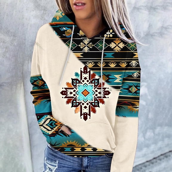 Elvqul Sweatshirts for Women Retro Vintage Hoodies Hooded Pullover Plus Size Long Sleeve Womens Tops