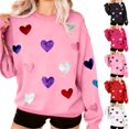 thumbnail image 1 of Elvqul Sweatshirts for Women,Womens Sweater,Long Sleeve Shirt Crewneck Valentine Heart Graphic Cute,Hot Pink, 1 of 9