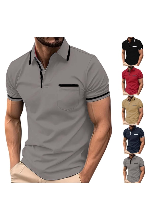 Mens Polo Summer T-Shirts Short sleeve with Pocket, Big and Tall Plain Pullover Collared Casual V-Neck Outdoor Shirts for Men