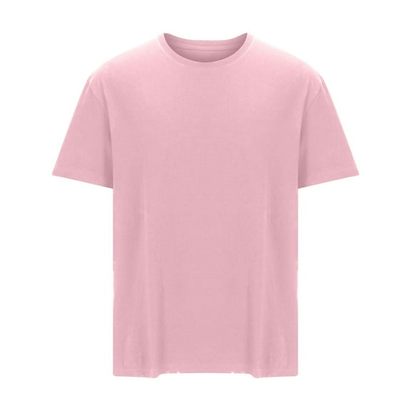 Elvqul T-Shirts for Men Pink Short Sleeve Tee Shirts Crew Neck Summer Pullover Everyday Solid Color Mens Shirts