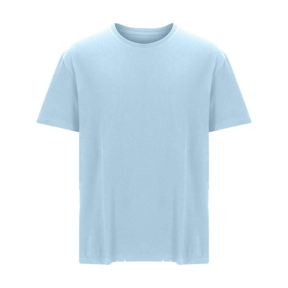 Elvqul T-Shirts for Men Shirts Plain Pullover Casual Light Blue Everyday Crew Neck Mens T Shirts Short Sleeve