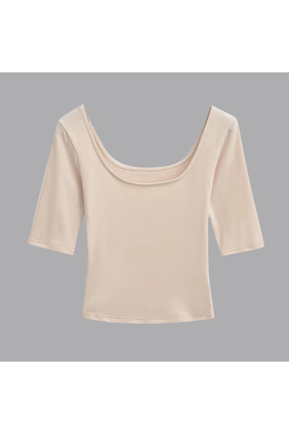 T Shirts for Women Beige Blouses Solid Color Short Sleeve Womens Tops Casual