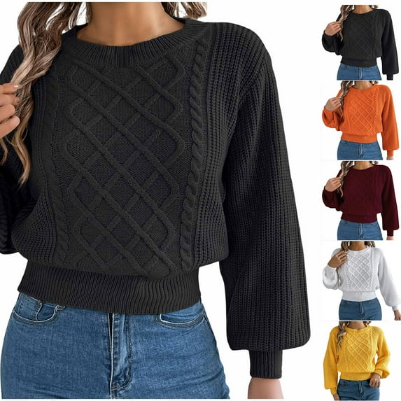 Hipattires Tailored Sweaters for Women Knitted Cropped Pullover Sweaters Black Tops Thick Warm Trendy Winter Womens Blouse Solid Color