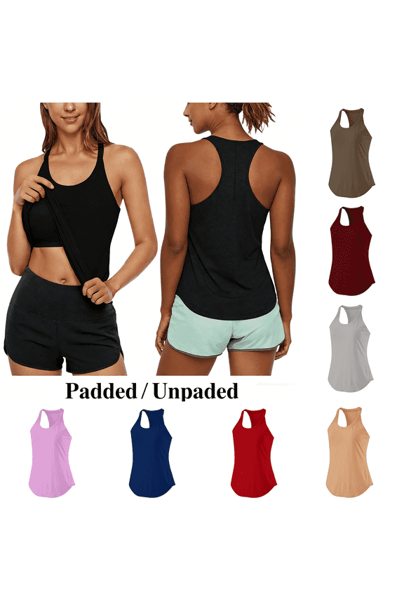 Tank Top for Women,Racerback Workout Loose Fit Summer with Built in Bras Padded/Unpadded,Womens Sports Tank Tops,Black Padded