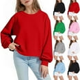 thumbnail image 1 of Elvqul Teen Girls Black Sweatshirts Loose Oversize Hoodie Solid Color Crew Neck 10-12 Pullovers Long Sleeve Sweatshirt for Girls, 1 of 8