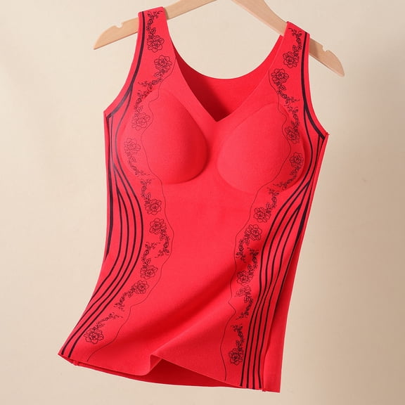 Elvqul Thermal Shirts for Women Tops Sleeveless Tank Tops Red Slim Underwear Womens Shirts Base