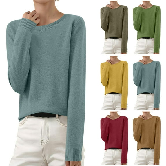 Hipattires Thick Warm Sweaters for Women Plain Loose Pullover Oversized Plus Size Tops Work Long Sleeve Dark Blue Womens Blouse Winter