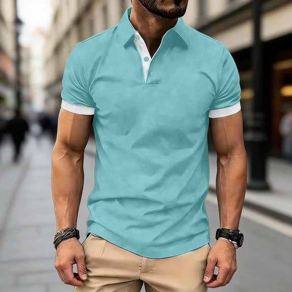 Elvqul Tops for Men Collared Big and Tall Tees Short Sleeve Solid