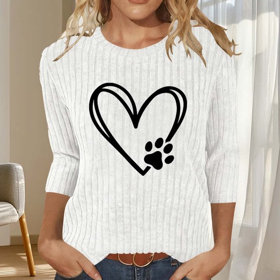 Elvqul Tops for Women Graphic Shirts Lightweight 3/4 Sleeve Comfortable Casual Womens Tops Crewneck